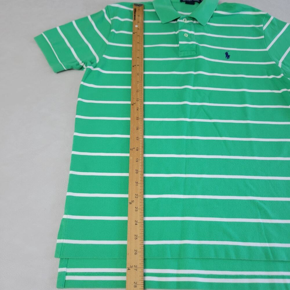 Vtg 90s Mens Ralph Lauren Polo Shirt Medium Green White Striped Short Sleeve - Picture 6 of 8